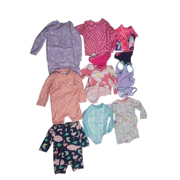 Lot Of 12 Month Old Girl Swim Wear Rashguards 13 Pieces - Picture 1 of 4